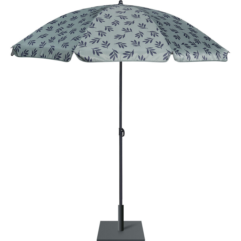 Parasol Sun imprimé feuillage noir et vert-gris Ø160xH195cm