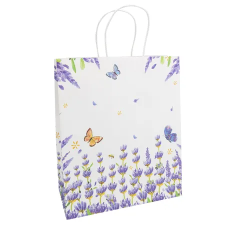Idena Geschenktasche lila mit Blumen 18x23x8cm FSC-Mix