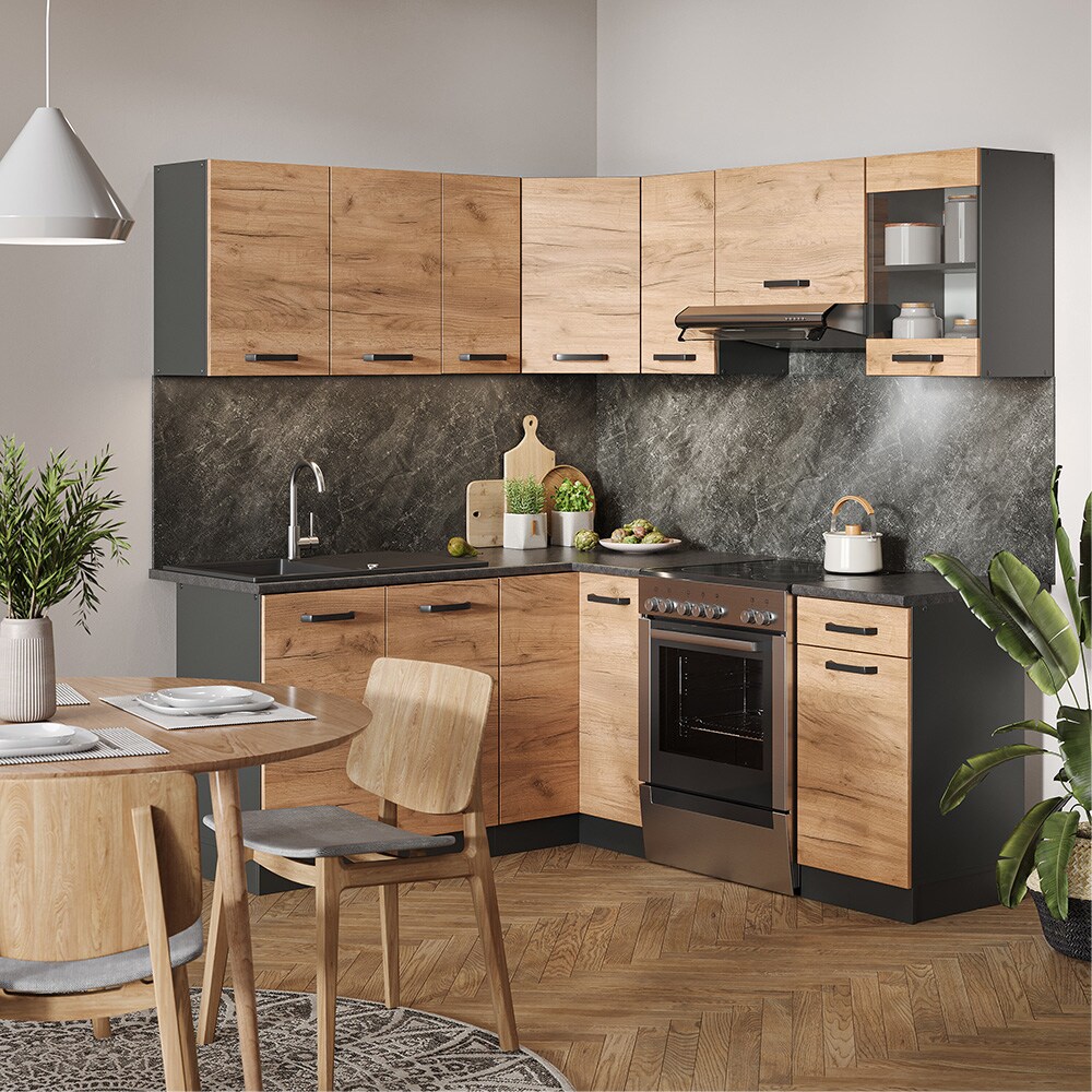 Vicco Eckküche Küchenblock Einbauküche Rick Anthrazit Eiche 190 cm modern Küchen Schränke Spülenunterschrank Eck-Unterschrank Eck-Hängeschrank Arbeitsplatte Küchenmöbel Küchenzeile L-Küche