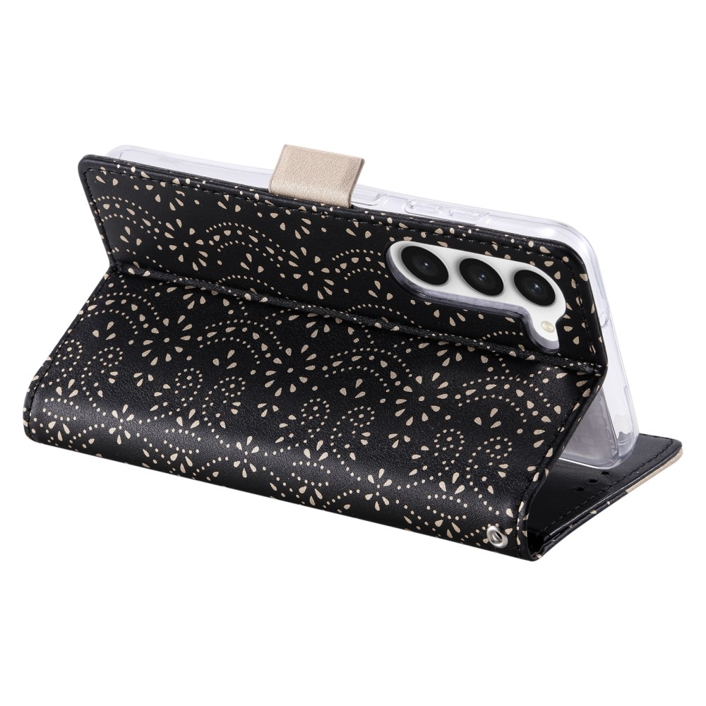 Samsung Galaxy S23 5G Leder Tasche Flip Cover mit Reissverschluss - Schwarz / Gold