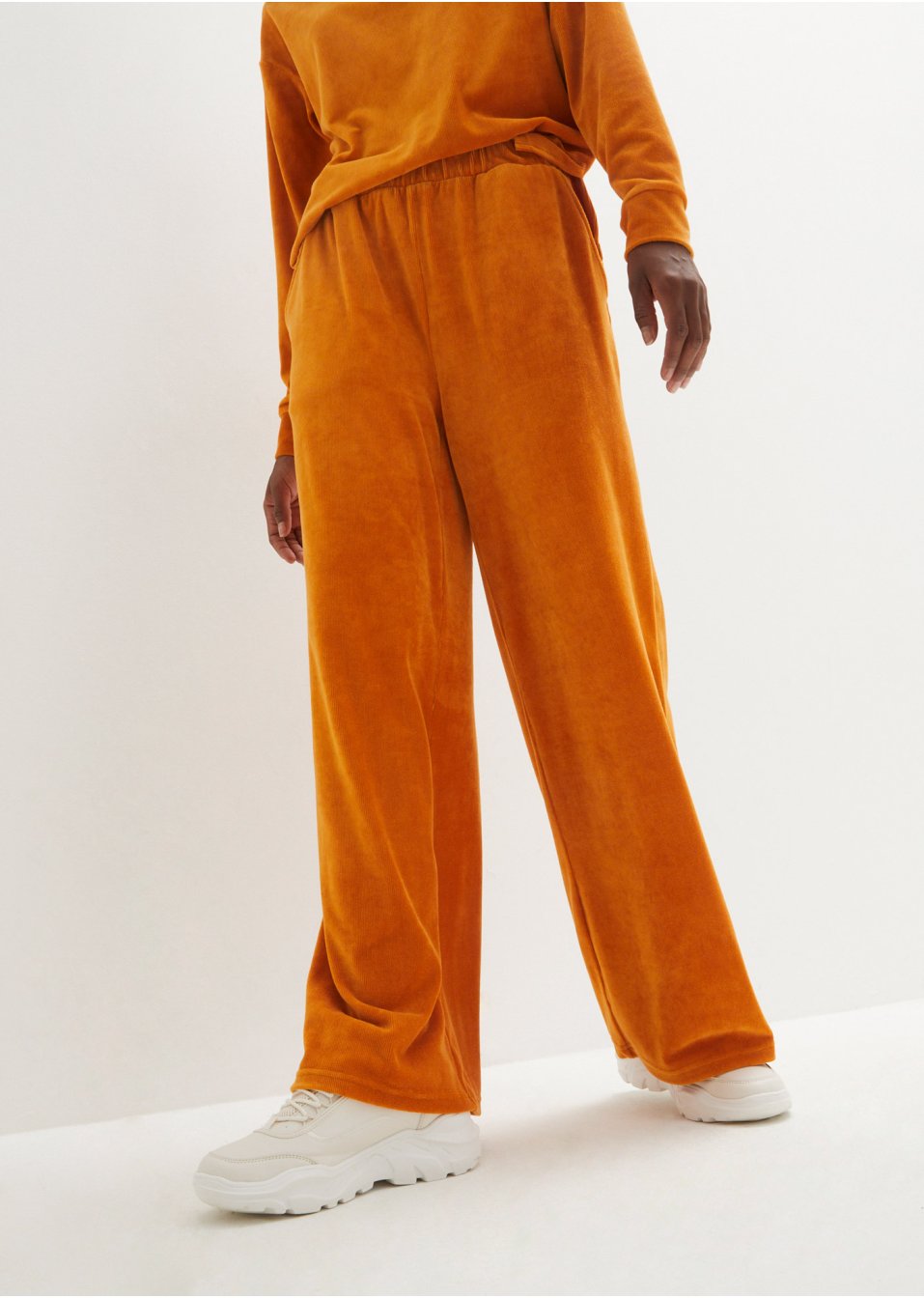 Pantalon taille haute en jersey velours côtelé
