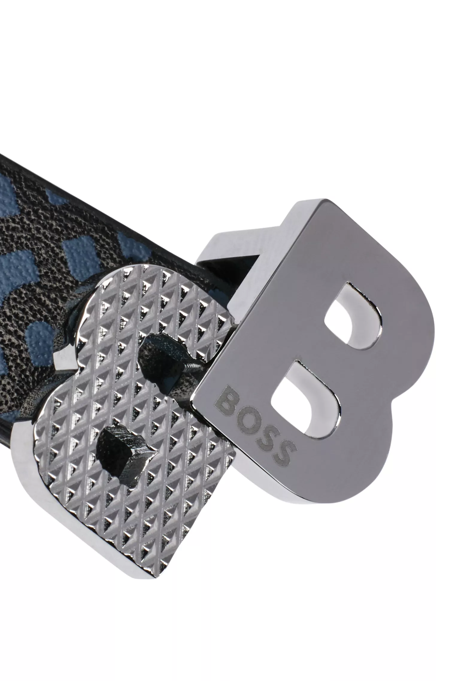 Bracelete BOSS em couro preto com fecho ajustável de monograma duplo.
