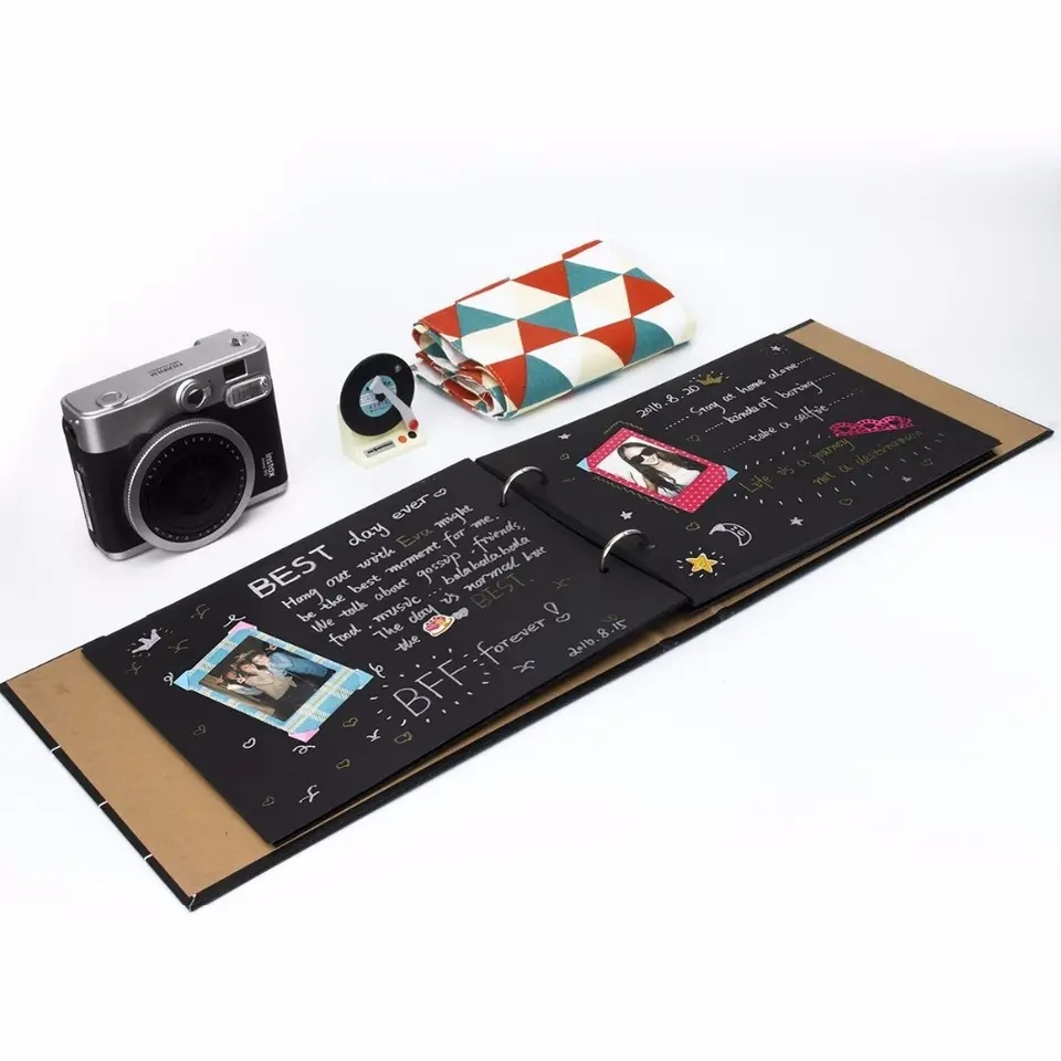 (265x190mm) Filmklappe Foto Album DIY Gästebuch Action Klappe Ringalbum - Schwarz