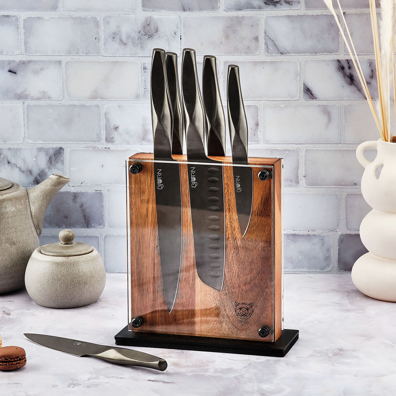 Bjorn Bloc avec couteaux de cuisine Larus Rauma gris métal - 7 pièces