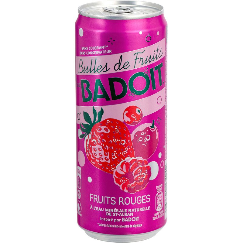 Eau gazeuse Badoit Bulles de fruits Bio fruits rouges 33 cl - 24 bouteilles