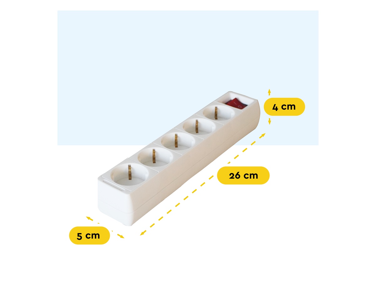 BRASQ 3 meter 5-voudige stekkerdoos met schakelaar - White