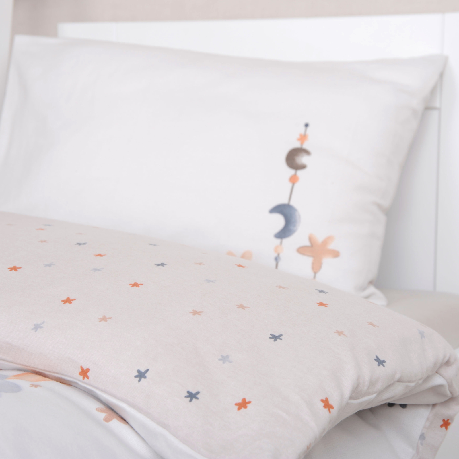Flanell-Bettwäsche MOON AND STARS - creme-beige - 100x135 cm