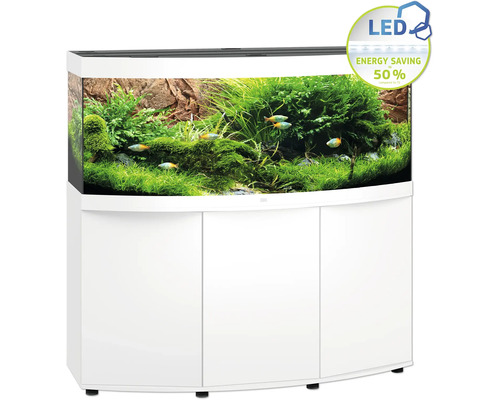 JUWEL Vision 450 SBX aquariumcombinatie met LED-verlichting, verwarming, filter en witte kast inclusief starterset met omgekeerde osmose-installatie, Easy Life verzorgingsset, tropische voeding, grind, Deponit Mix, digitale thermometer, grindzuiger,