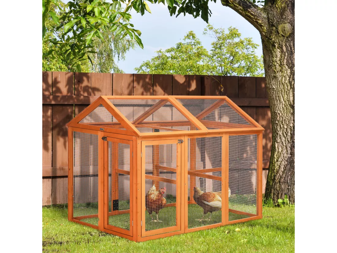Enclos poulailler parc grillagé dim. 140L x 88,5l x 106H cm - bois de sapin pré-huilé