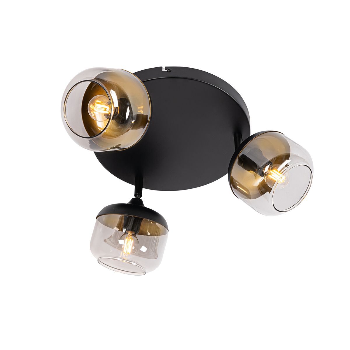 Design spot zwart met goud en smoke glas 3-lichts rond - Kyan