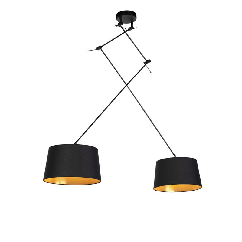 Hanglamp zwart met katoenen kappen zwart met goud 35 cm 2-lichts - Blitz
