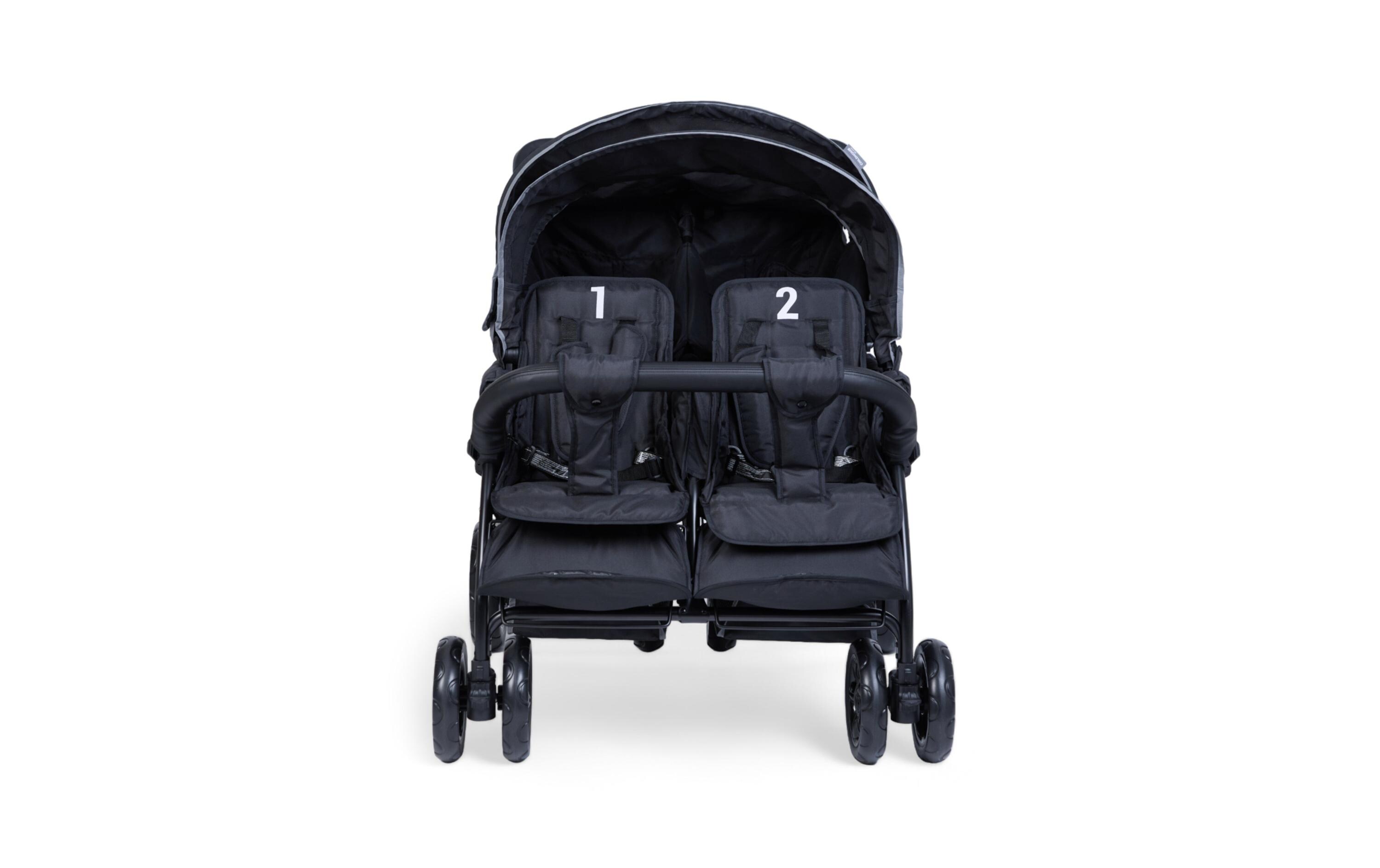 Mehrlingswagen Quadruple, Schwarz<br>Geschwisterkinderwagen mit Regenschutz und Sonnenschutz