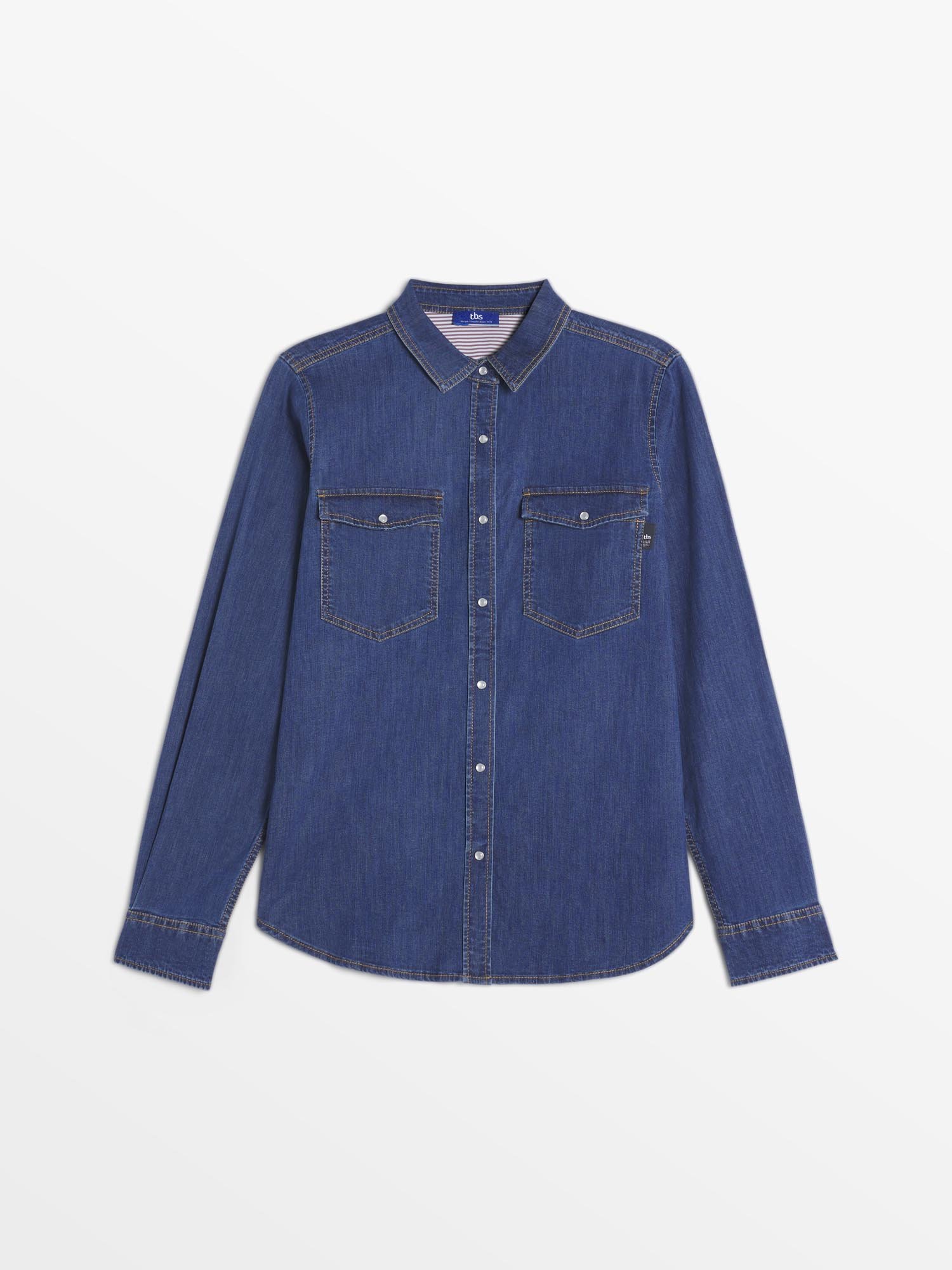 Chemise Femme En Denim Manches Longues Bleu