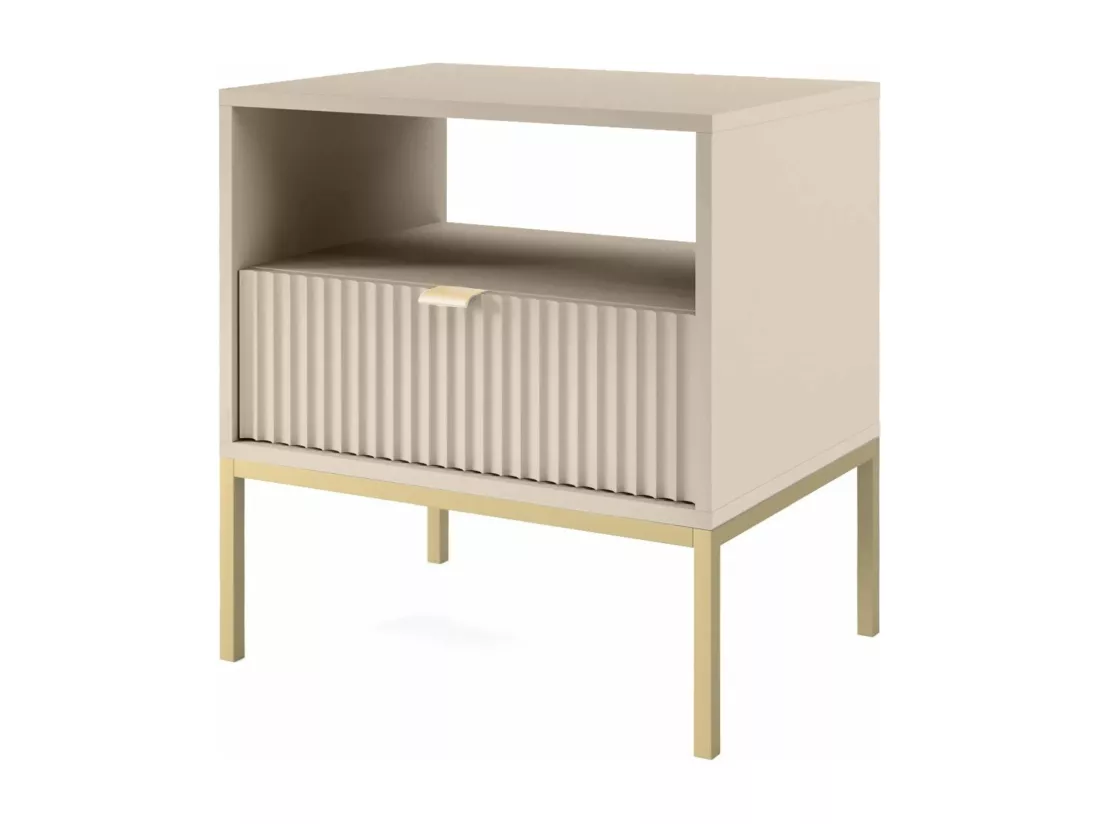 Table de chevet 1 tiroir - 54 cm - beige avec pieds dorés - VELLORE