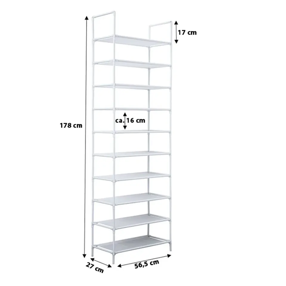 Schoenenrek voor 20 paar - Wit - 10 etages