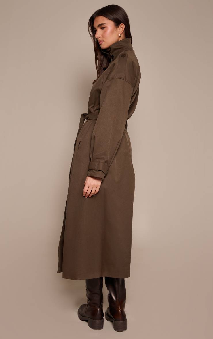 Dark Khaki Trench-coat À Col Montant