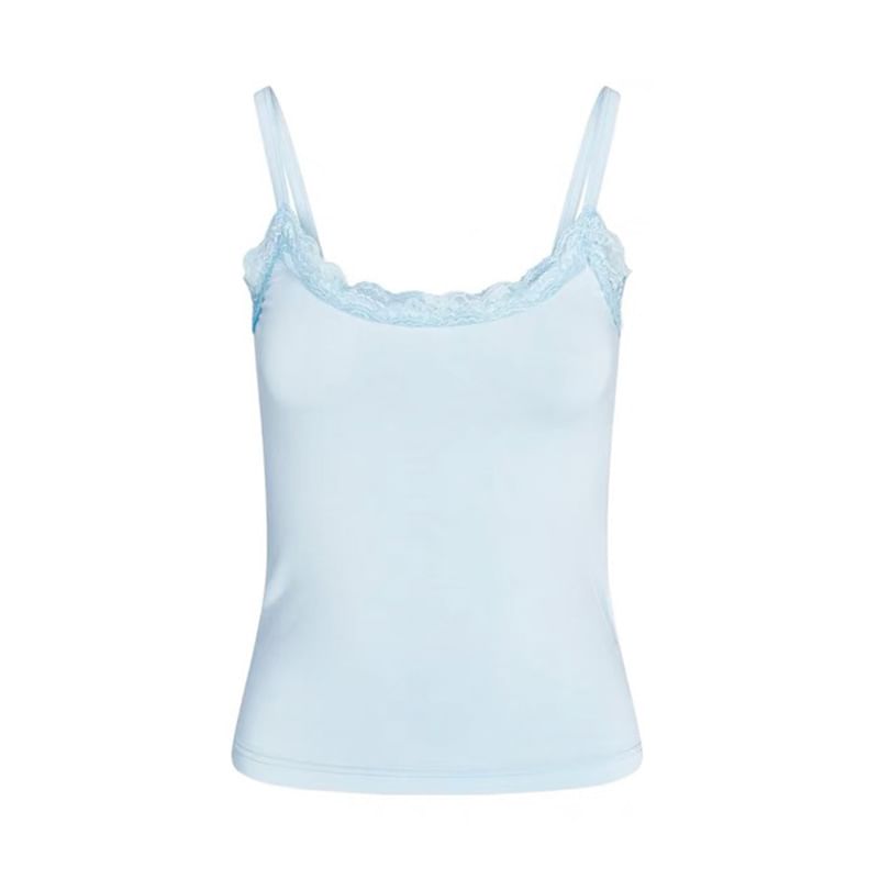 Weaveal - Effen cropped camisole top met kanten rand / Lage rechte broek
