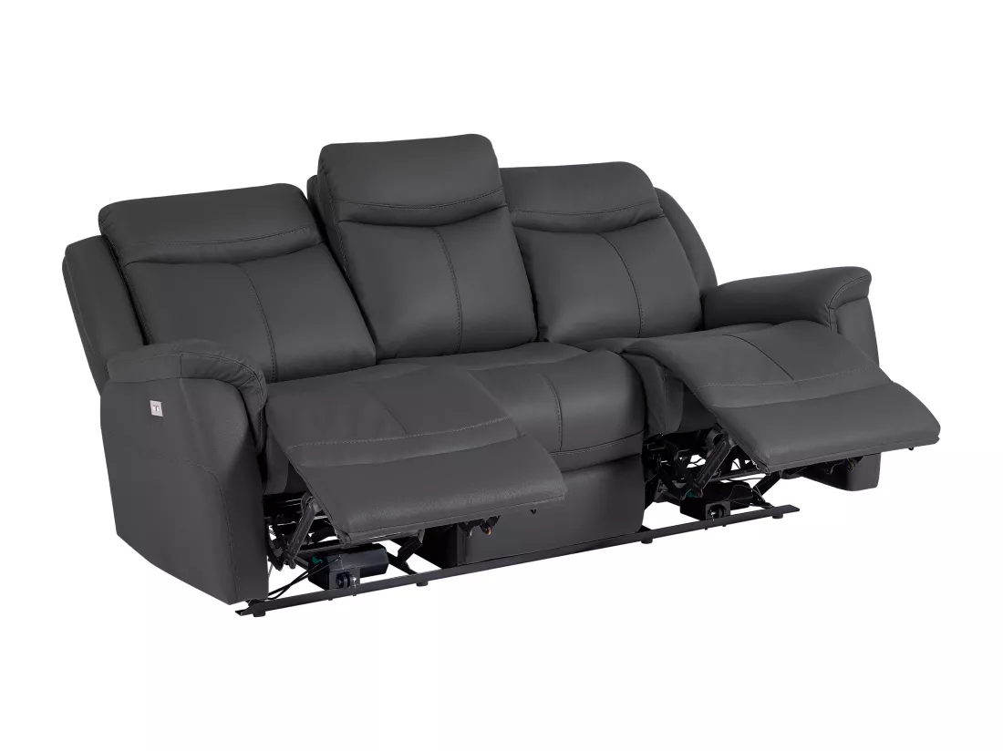 Canapé 3 places et 2 places relax électrique en cuir de vachette gris anthracite NOMAJO