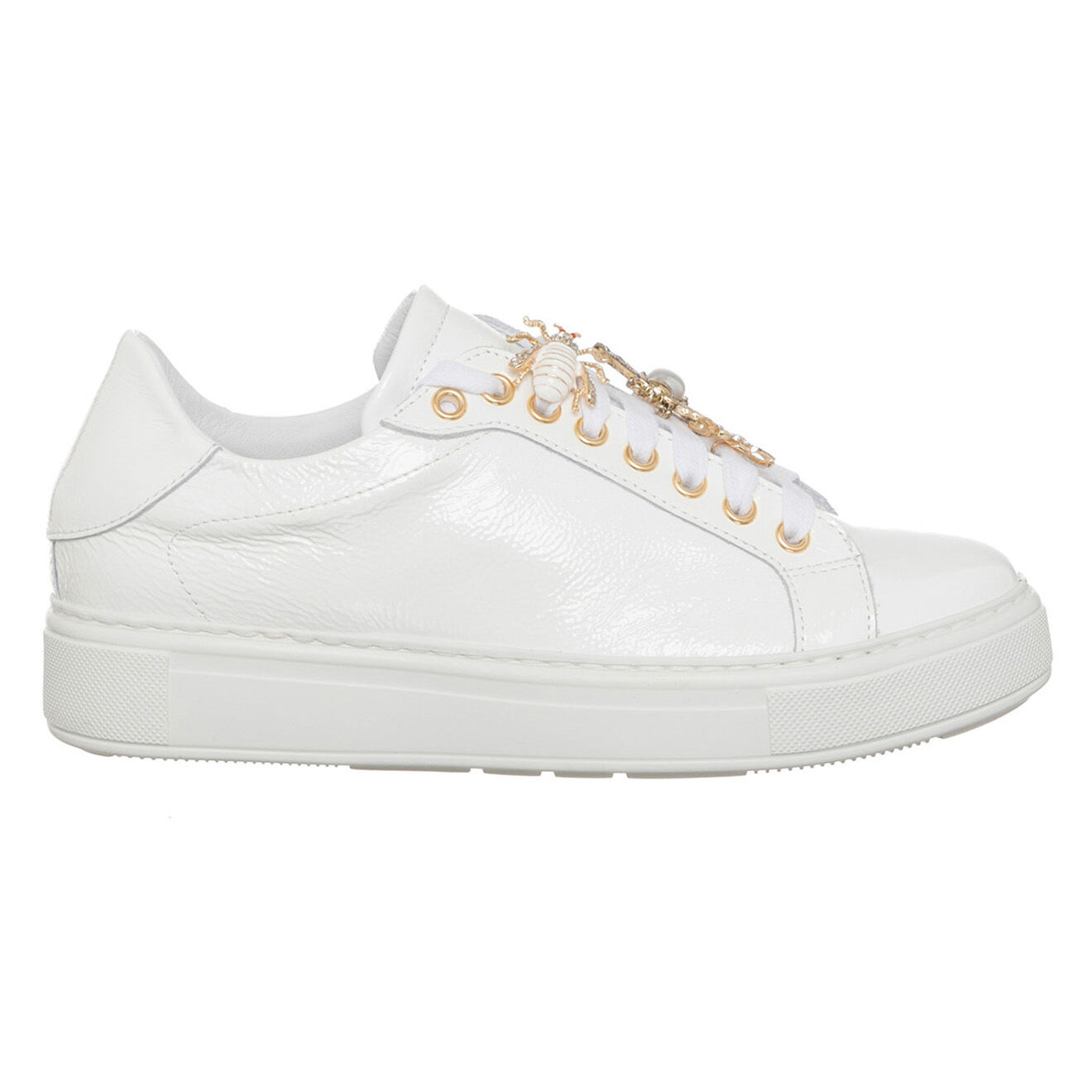 Loretta Pettinari Sneakers en Cuir Napla blanc/doré