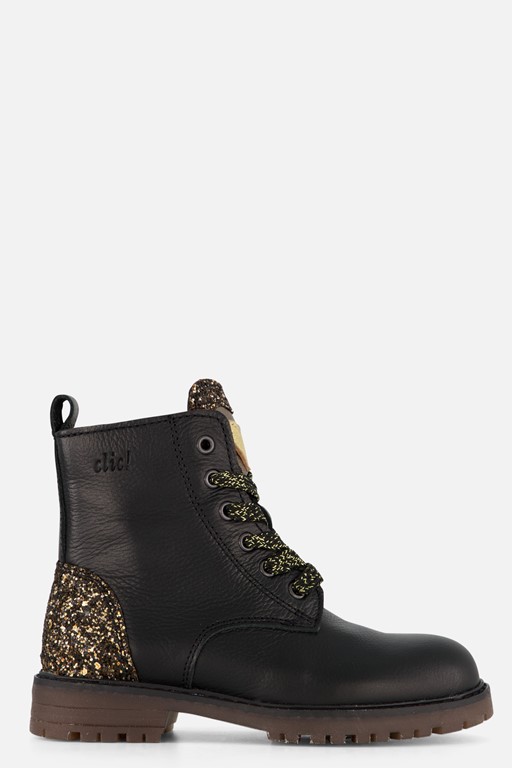 Clic! Enkellaarsjes Glitter zwart Leer