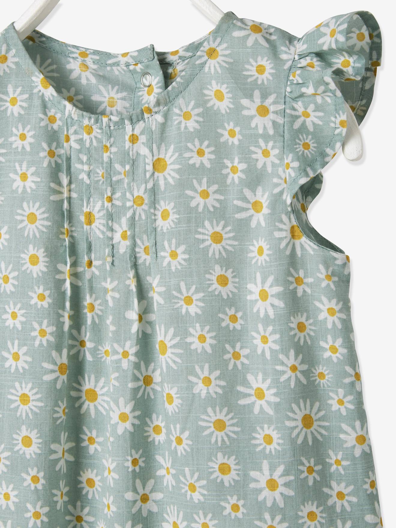 Conjunto de macacão e faixa de cabelo estampados para bebê menina, estampa verde média.