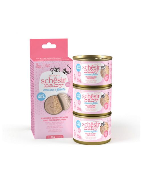 Schesir Baby - Kattenvoer - Kip Zalm 3x55 g