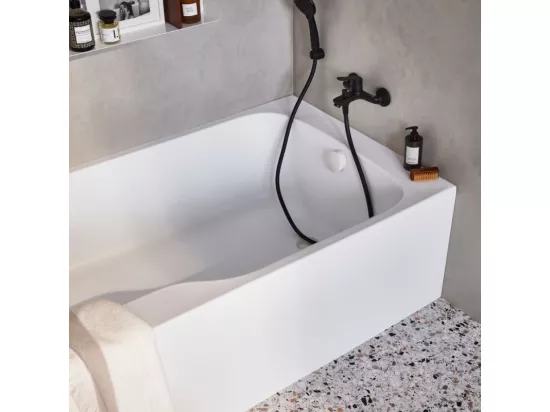 Pack baignoire bain douche 160 x 85 JACOB DELAFON Malice version droite blanc mat + pare bain + étagère