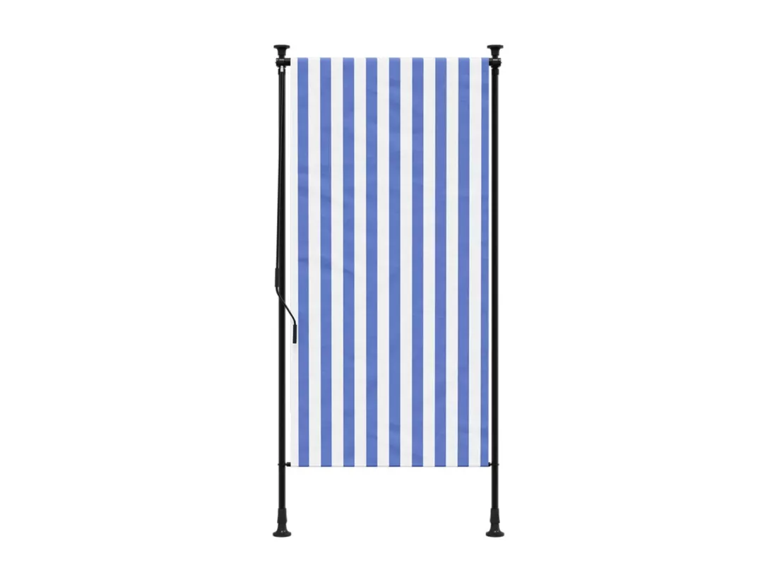 Store roulant d'extérieur bleu et blanc 120x270 cm tissu acier