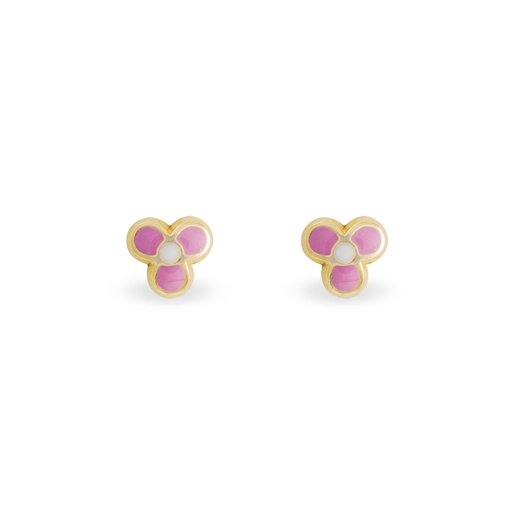 Boucles D'oreilles Puces Fleur Rose Or Jaune