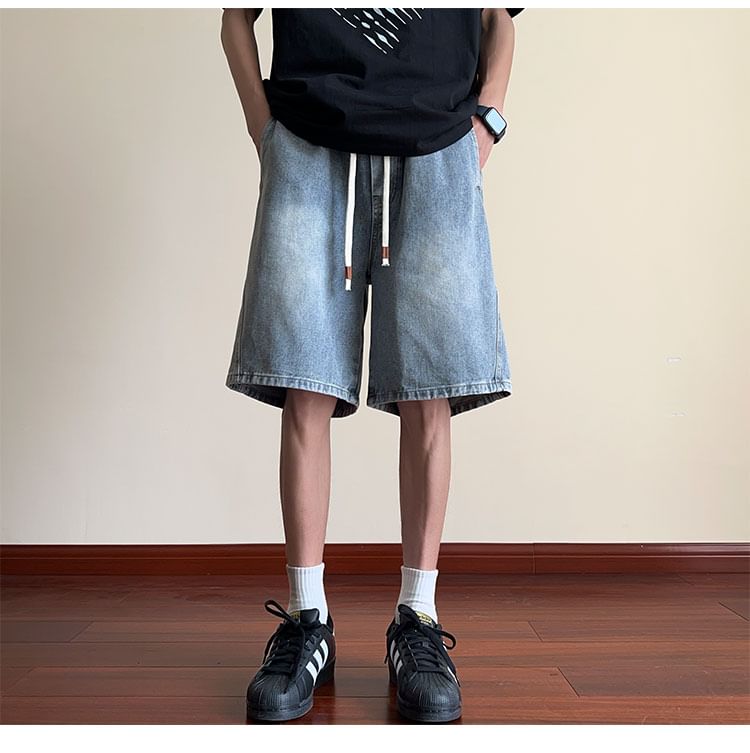 emeisa - Gewassen denim shorts met trekkoordtaille