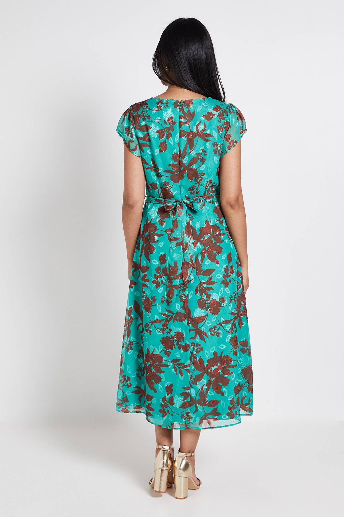 Wallis Robe Midi Corsage À Fleurs Dévorées Petite Taille