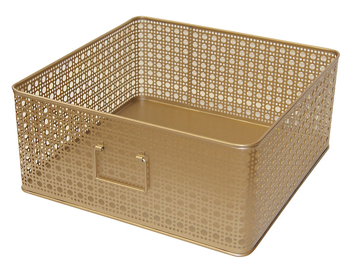 Panier rectangulaire en métal motif cannage Met doré taille L