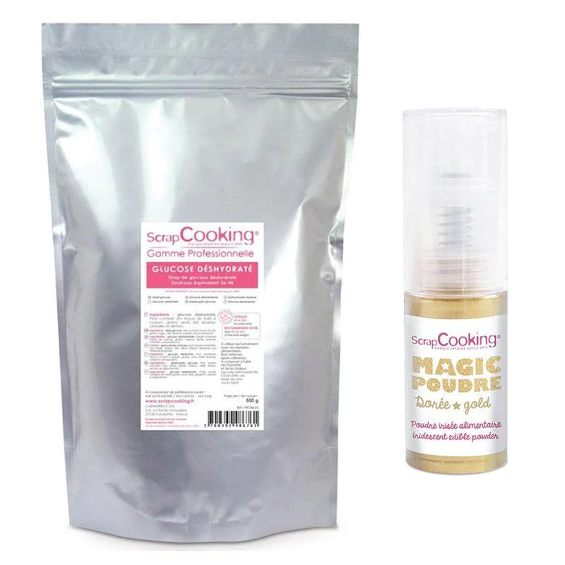 Glucose déshydraté 500 g + 1 poudre alimentaire irisée dorée Scrapcook