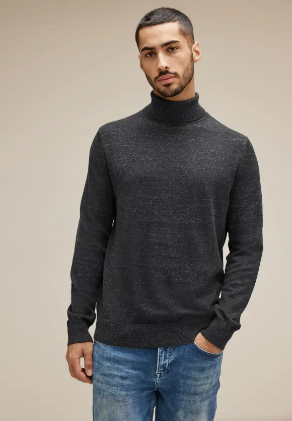 Basic Rollkragen Pullover - anthra grey melange