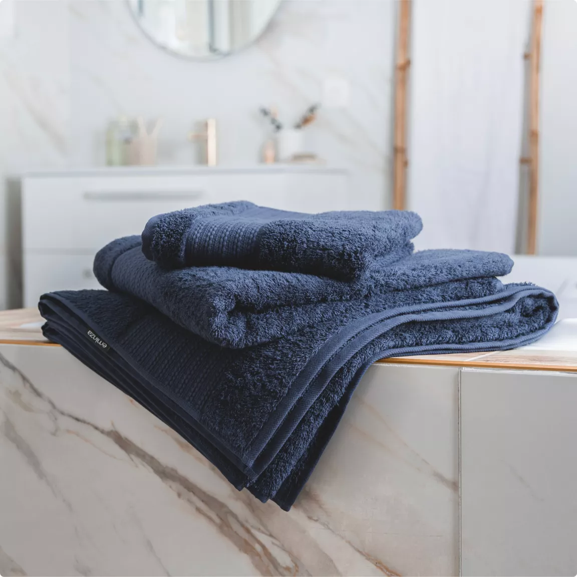 Serviette de bain coton bio (50 x 90 cm) Méline Bleu nuit