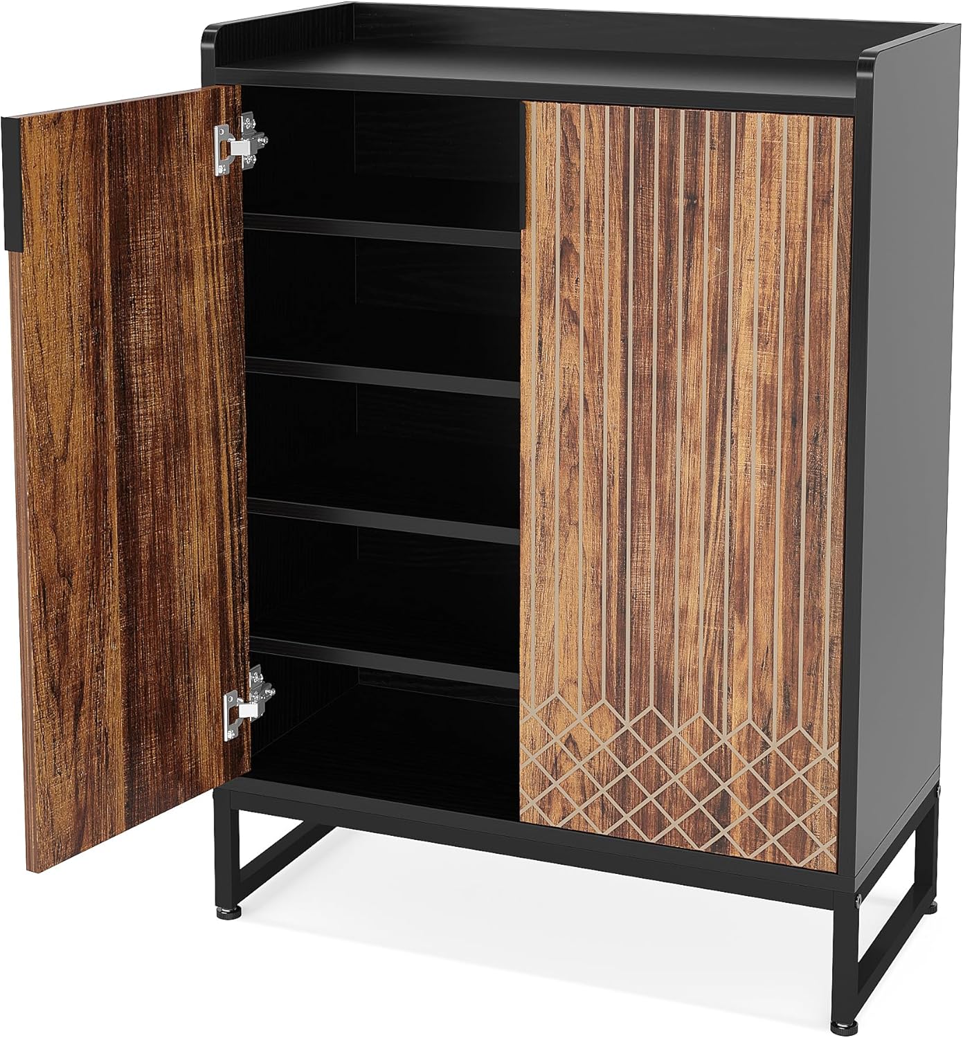Tribesigns Schuhschrank mit 2 Türen, 73x35x105cm, Schuhregal Schuhkommode für 25 Paare, Schuhschrank mit Metallrahmen, Schuhkipper Schmal, Schrank Flur Schuhkommode im Flur, Braun & Schwarz