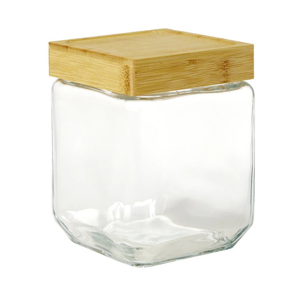 Pot de conservation hermétique carré en verre avec couvercle bambou 12cl