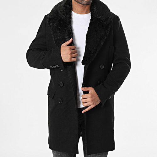 Manteau Col Fourrure Noir
