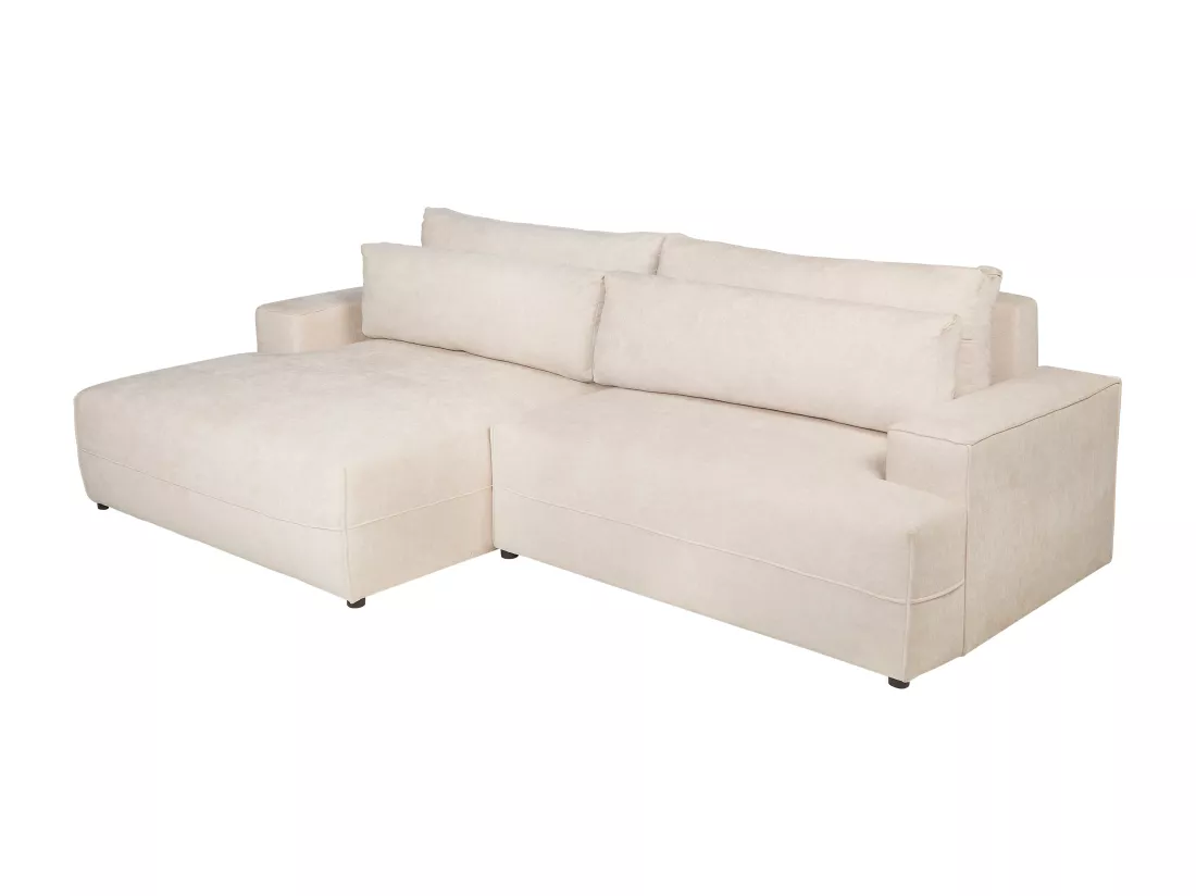 Canapé d'angle gauche convertible en tissu texturé beige BREGLIO