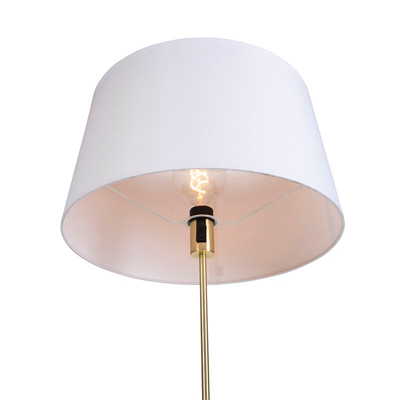 Vloerlamp goud/messing met linnen kap wit 45 cm - Parte