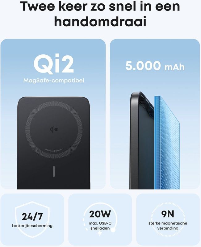 Anker - Powerbank Nano - Draadloos - Zwart - 5.000mAh - 15W
