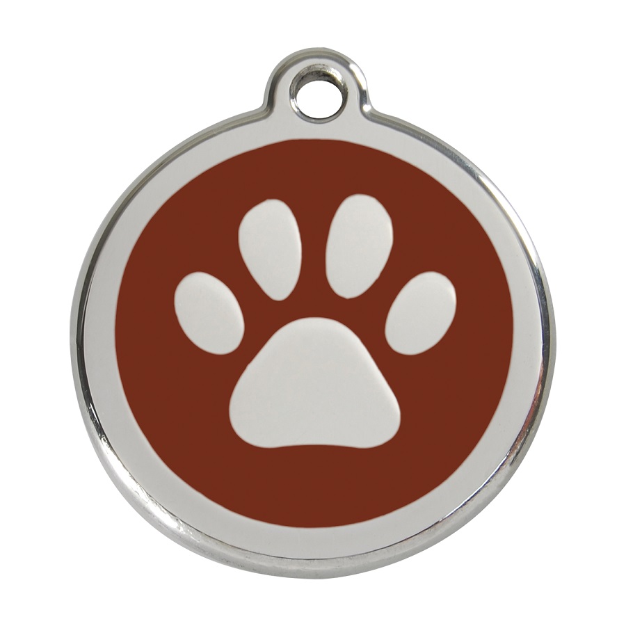 Placa de identificação para cachorro em aço inoxidável esmaltado com estampa de pata - Marrom