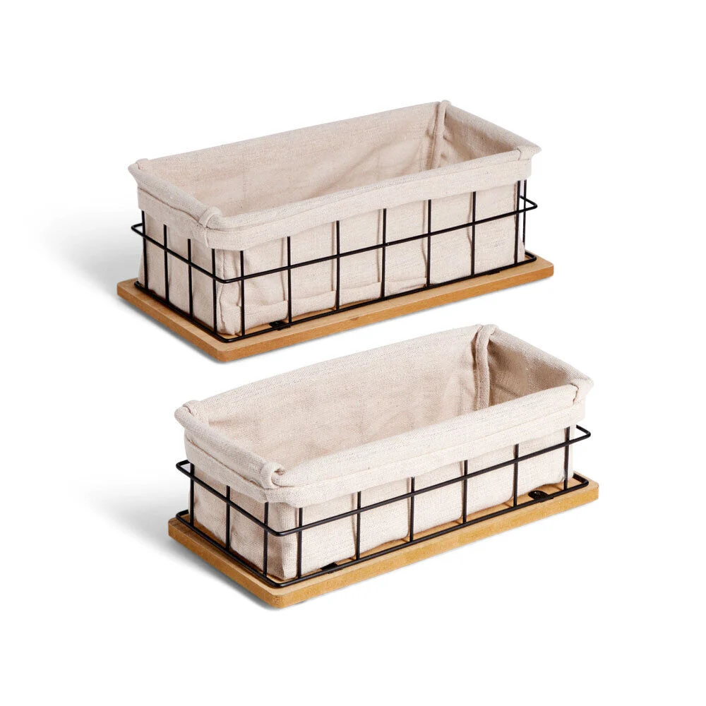 Lot de 2 panières métal et bois