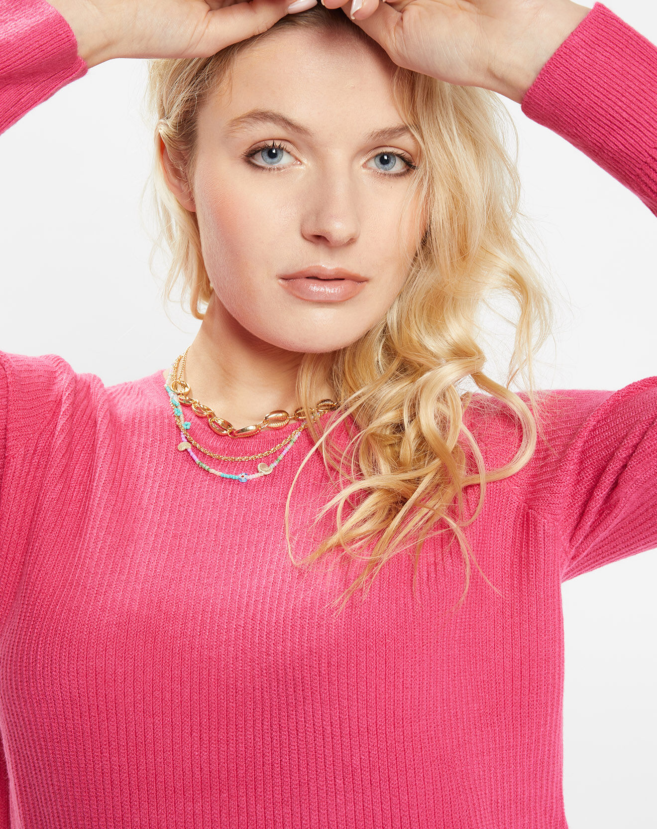 Galeries Lafayette Pull en Maille fine col rond Fanny rose