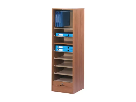 Classeur à Rideau Merisier 8 Tablettes 1 Kit DS Serrure L 41,4 H 140,4 P 44 cm