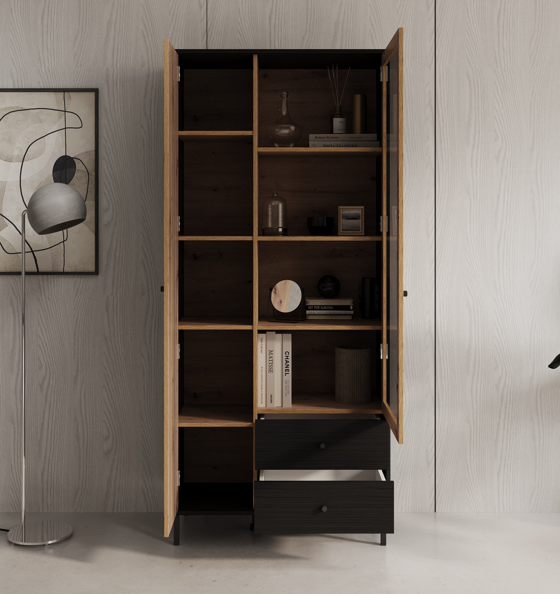 Meubella - Vitrinekast Charles 2 - Eiken - 87 cm