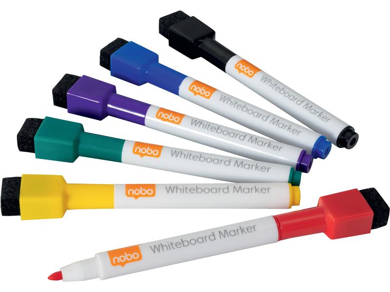 Nobo assortiert, magnethaftend 6 Stück Trocken abwischbare Mini-Marker mehrfarbig mit integriertem Radierer