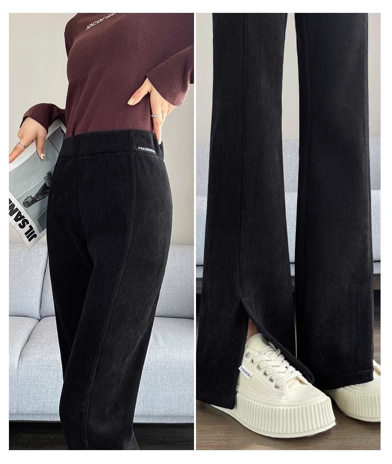 Cloud Nine - Hoge taille effen corduroy broek met splitzoom en uitlopende pijpen