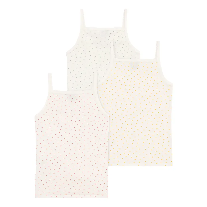 Petit Bateau Lot 3 Débardeurs Mini Cœurs | Ecru