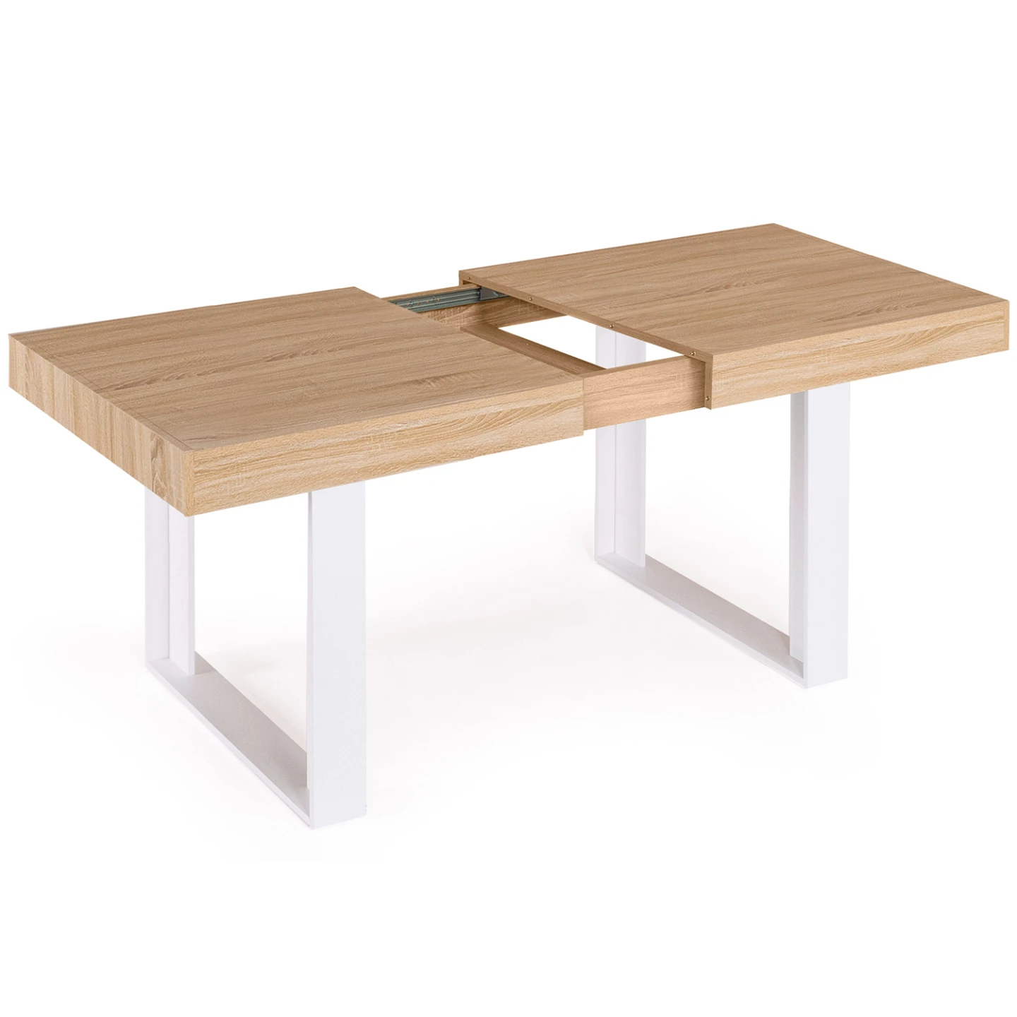 Table à manger extensible rectangle PHOENIX 4-8 personnes bois et blanc 160-200 cm
